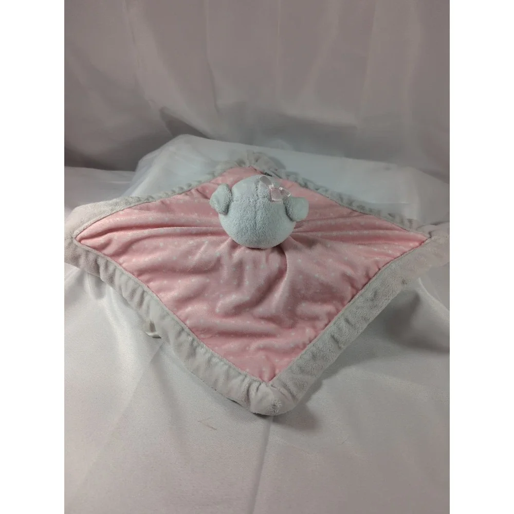 Carters White Puppy Holding Pink Polka Dot Lovey Security Blanket Plush Dog Bow